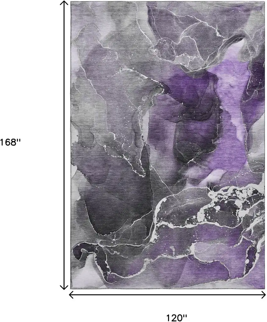 Purple And Charcoal Abstract Washable Area Rug With UV Protection Photo 3