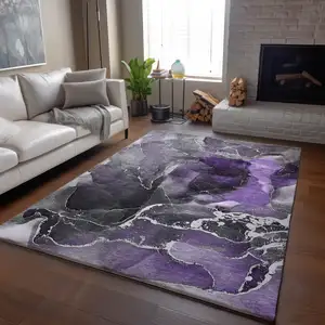 Photo of Purple And Charcoal Abstract Washable Area Rug With UV Protection
