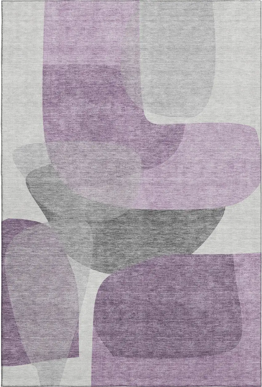 Purple And Charcoal Abstract Washable Area Rug With UV Protection Photo 1