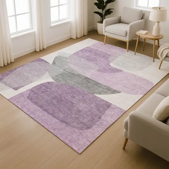 Purple And Charcoal Abstract Washable Area Rug With UV Protection Photo 6