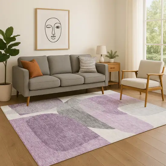 Purple And Charcoal Abstract Washable Area Rug With UV Protection Photo 5