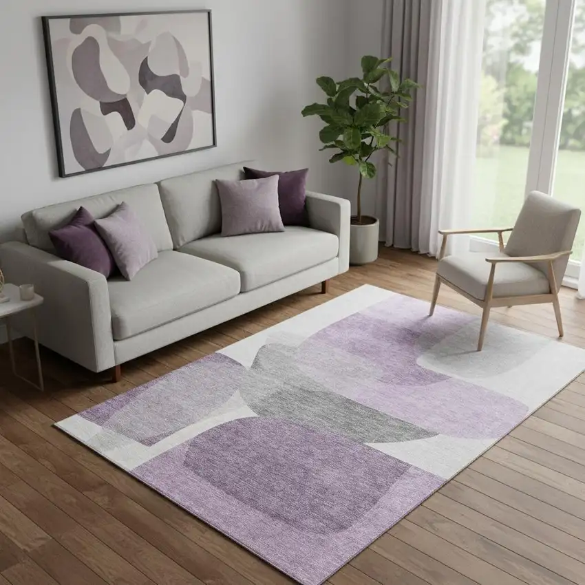 Purple And Charcoal Abstract Washable Area Rug With UV Protection Photo 2
