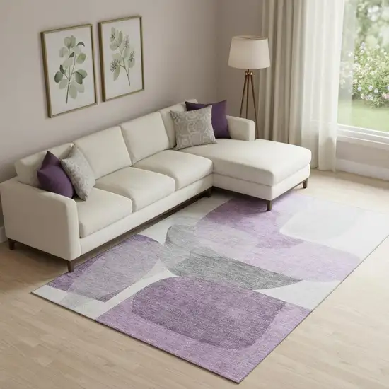 Purple And Charcoal Abstract Washable Area Rug With UV Protection Photo 2