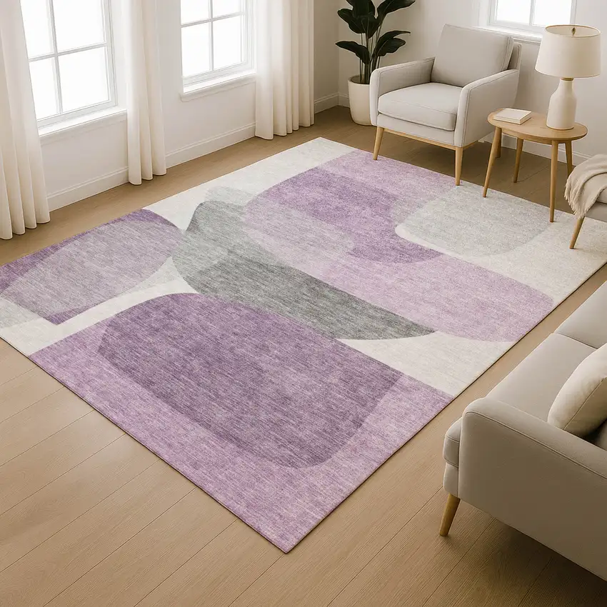 Purple And Charcoal Abstract Washable Area Rug With UV Protection Photo 6