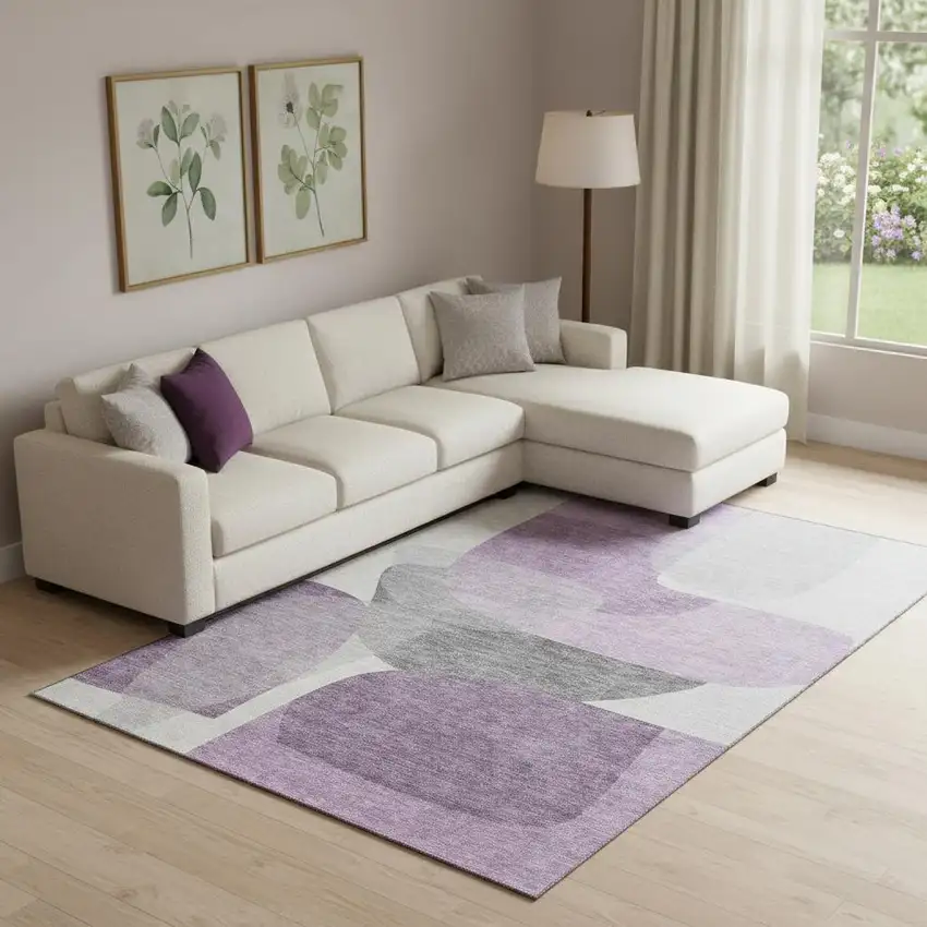 Purple And Charcoal Abstract Washable Area Rug With UV Protection Photo 2