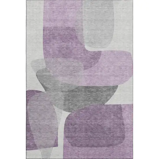 Purple And Charcoal Abstract Washable Area Rug With UV Protection Photo 1