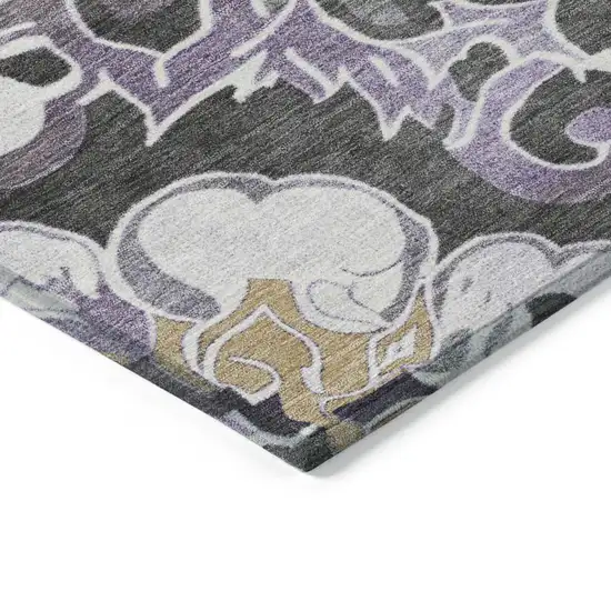 Purple And Charcoal Damask Washable Indoor Outdoor Area Rug Photo 9