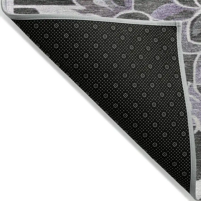 Purple And Charcoal Damask Washable Indoor Outdoor Area Rug Photo 7