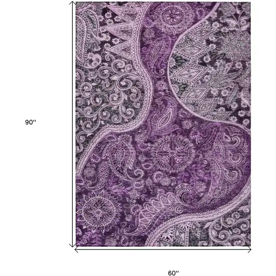 Purple And Charcoal Floral Medallion Washable Indoor Outdoor Area Rug Photo 6