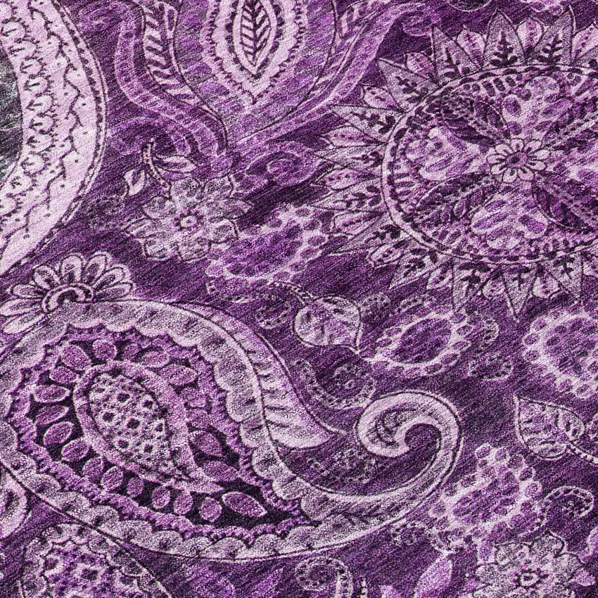 Purple And Charcoal Floral Medallion Washable Indoor Outdoor Area Rug Photo 7