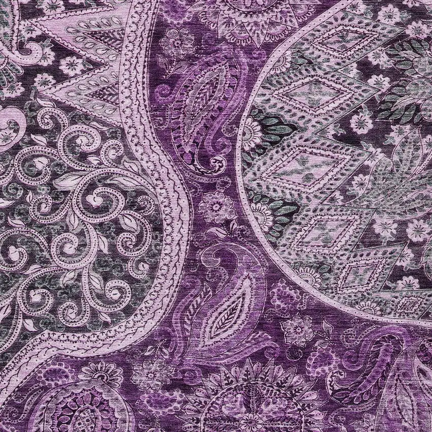Purple And Charcoal Floral Medallion Washable Indoor Outdoor Area Rug Photo 5