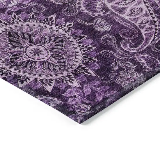 Purple And Charcoal Floral Medallion Washable Indoor Outdoor Area Rug Photo 4