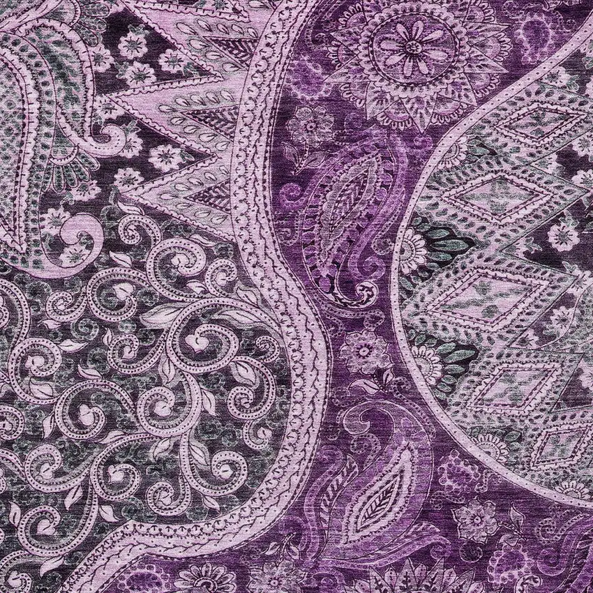 Purple And Charcoal Floral Medallion Washable Indoor Outdoor Area Rug Photo 5