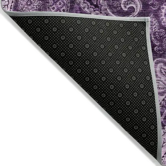 Purple And Charcoal Floral Medallion Washable Indoor Outdoor Area Rug Photo 3