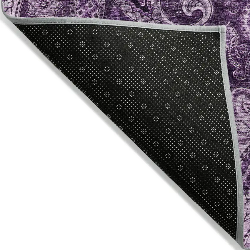 Purple And Charcoal Floral Medallion Washable Indoor Outdoor Area Rug Photo 3