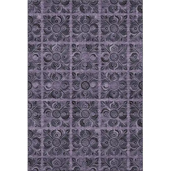 Purple And Charcoal Medallion Washable Area Rug With UV Protection Photo 4