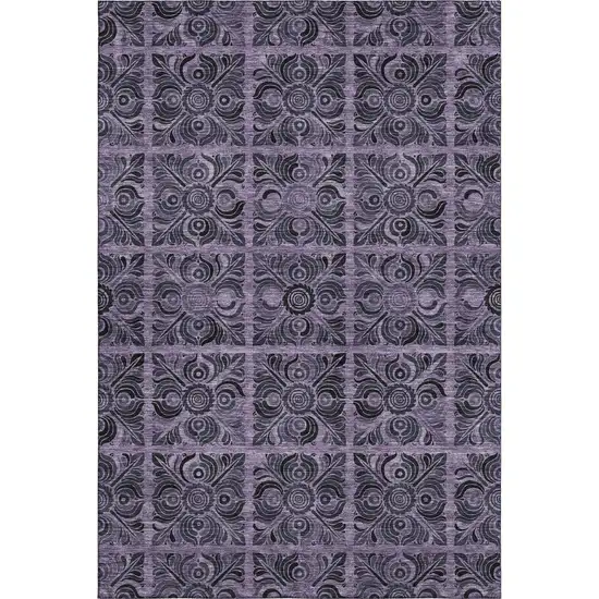Purple And Charcoal Medallion Washable Area Rug With UV Protection Photo 1