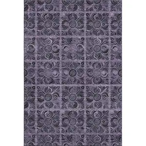 Photo of Purple And Charcoal Medallion Washable Area Rug With UV Protection