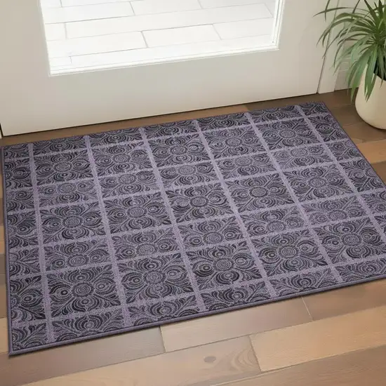 Purple And Charcoal Medallion Washable Area Rug With UV Protection Photo 2