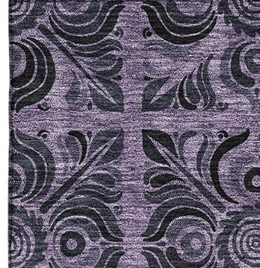 Purple And Charcoal Medallion Washable Area Rug With UV Protection Photo 3
