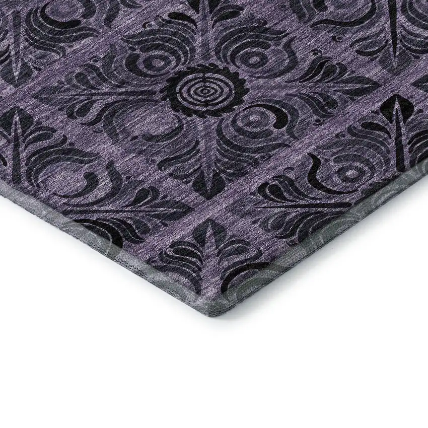 Purple And Charcoal Medallion Washable Area Rug With UV Protection Photo 8