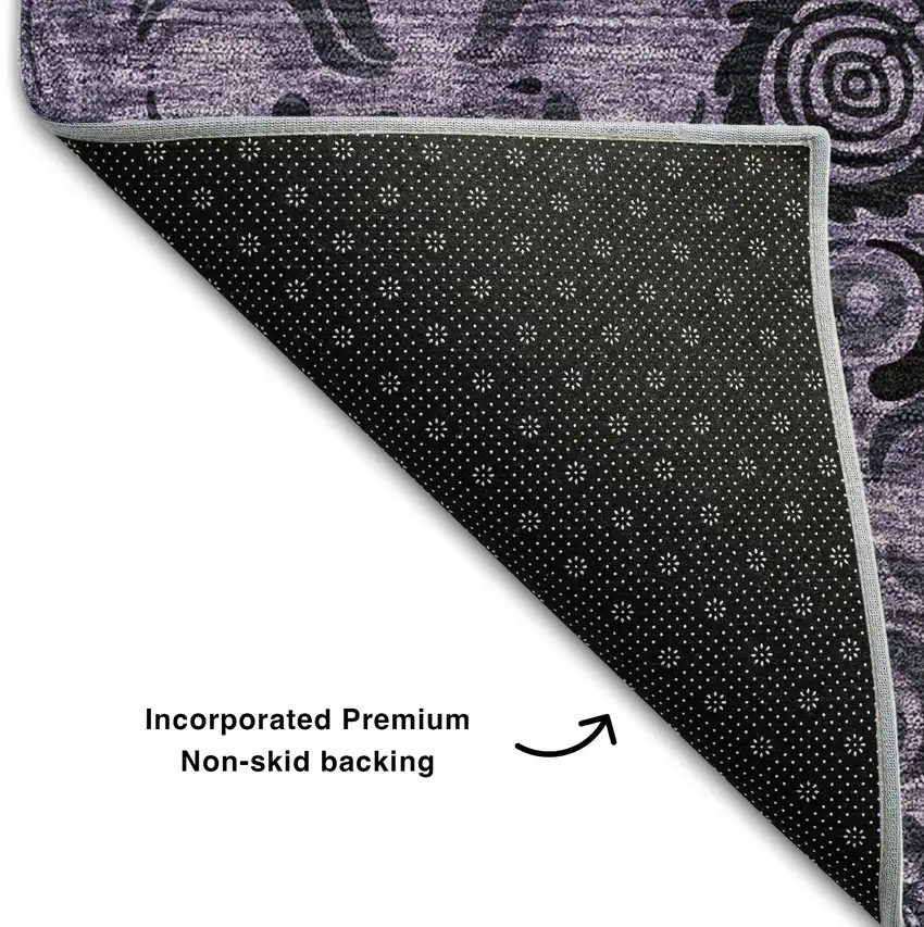 Purple And Charcoal Medallion Washable Area Rug With UV Protection Photo 7