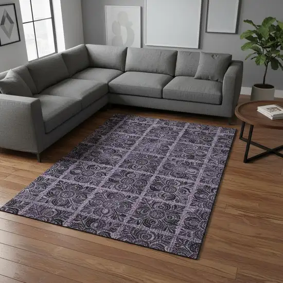 Purple And Charcoal Medallion Washable Area Rug With UV Protection Photo 2