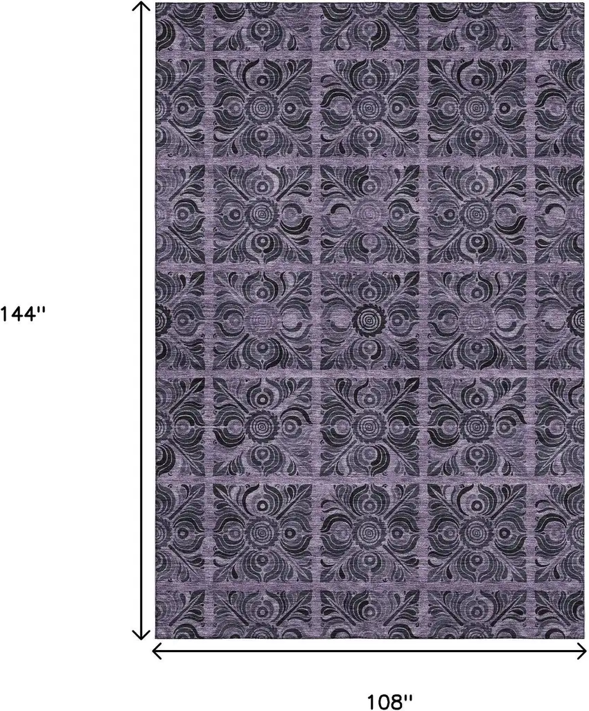 Purple And Charcoal Medallion Washable Area Rug With UV Protection Photo 3