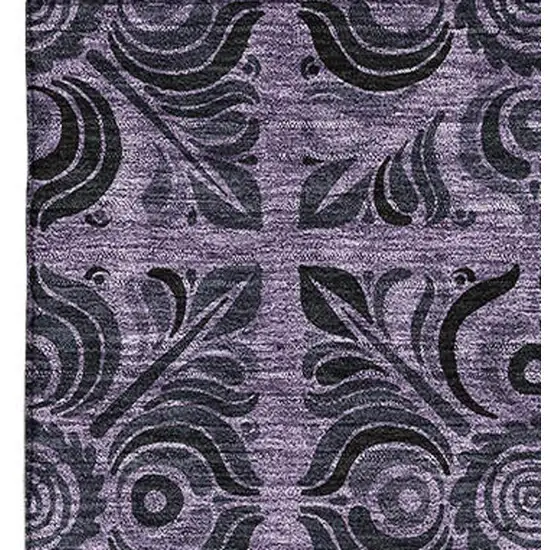 Purple And Charcoal Medallion Washable Area Rug With UV Protection Photo 4