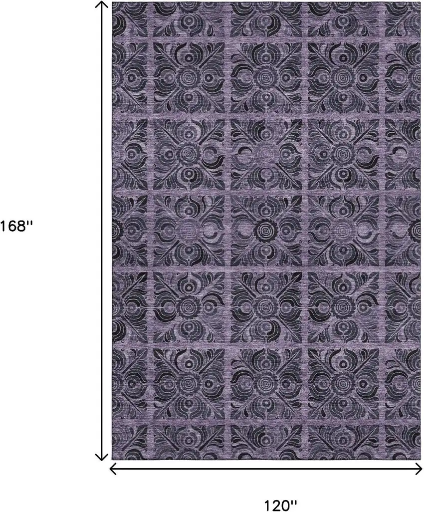 Purple And Charcoal Medallion Washable Area Rug With UV Protection Photo 3