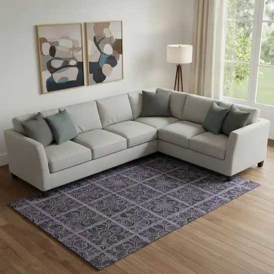 Purple And Charcoal Medallion Washable Area Rug With UV Protection Photo 1