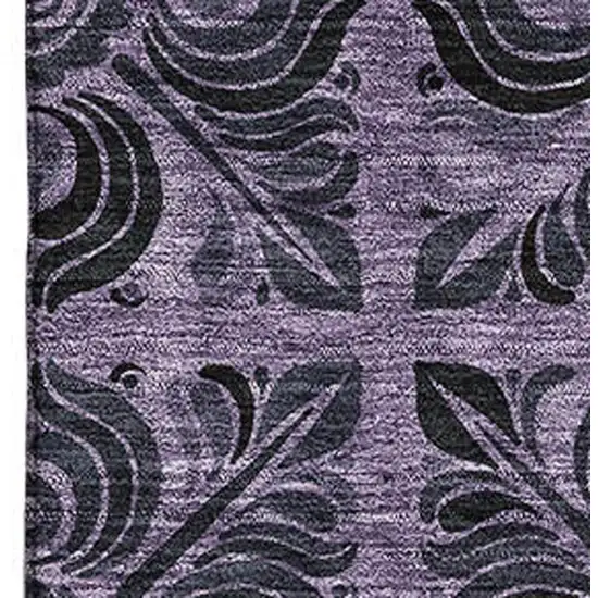 Purple And Charcoal Medallion Washable Area Rug With UV Protection Photo 3
