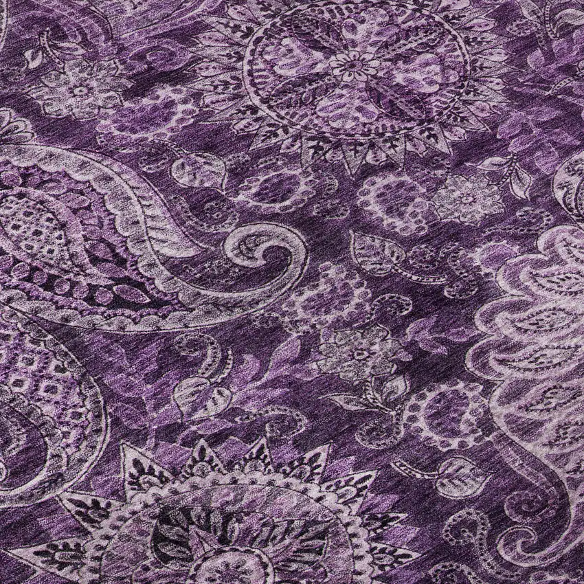 Purple And Charcoal Paisley Washable Area Rug With UV Protection Photo 9