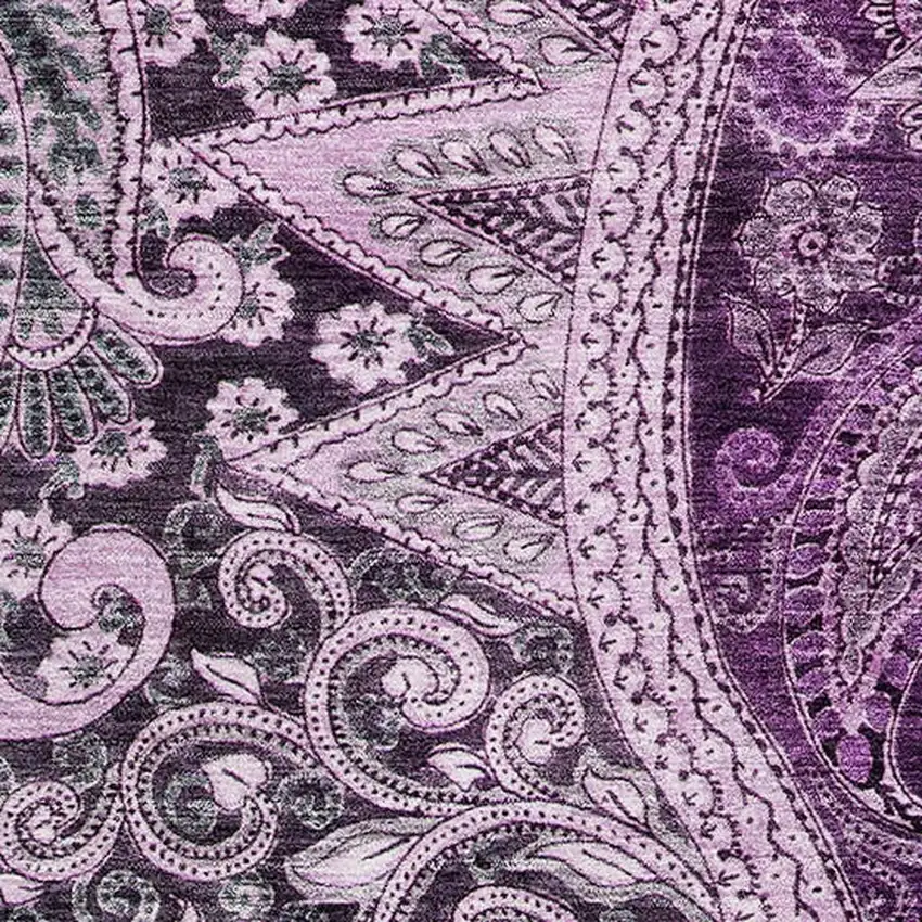 Purple And Charcoal Paisley Washable Area Rug With UV Protection Photo 2