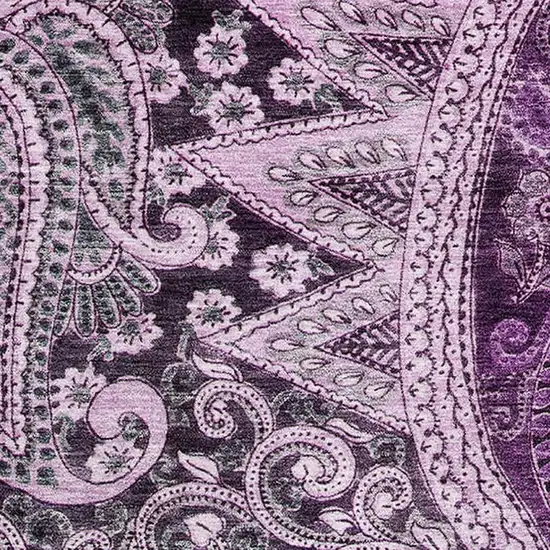 Purple And Charcoal Paisley Washable Area Rug With UV Protection Photo 2