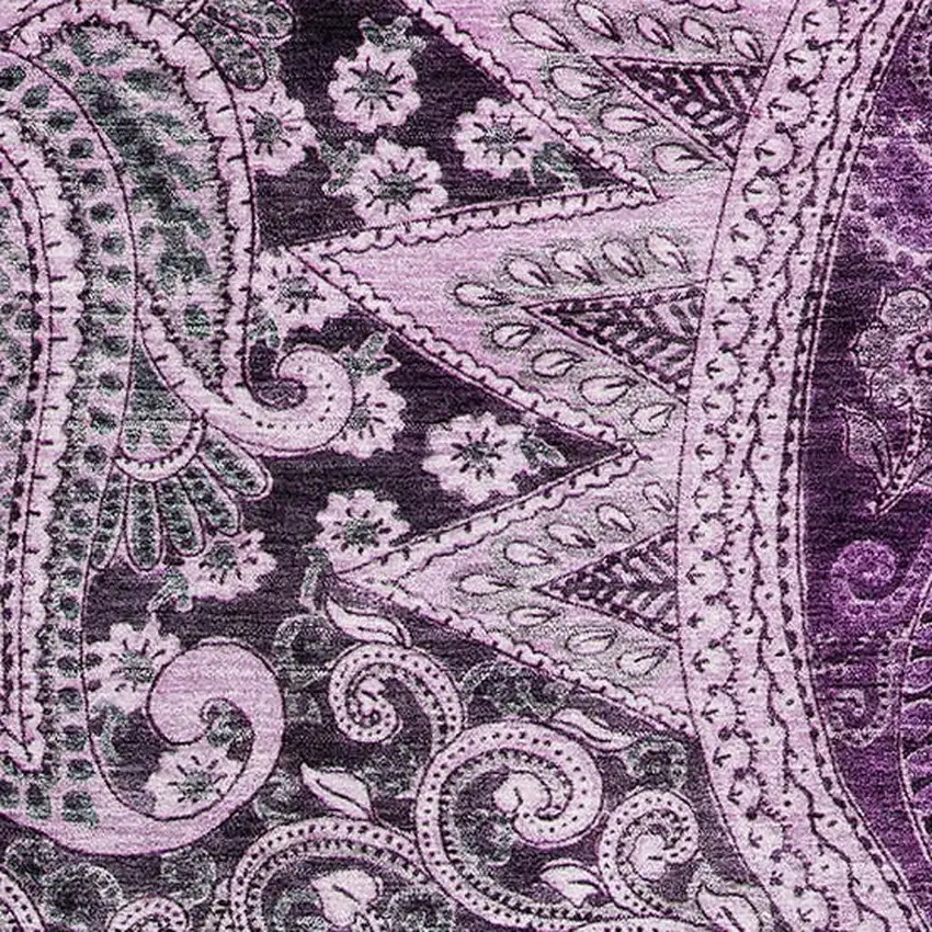 Purple And Charcoal Paisley Washable Area Rug With UV Protection Photo 2