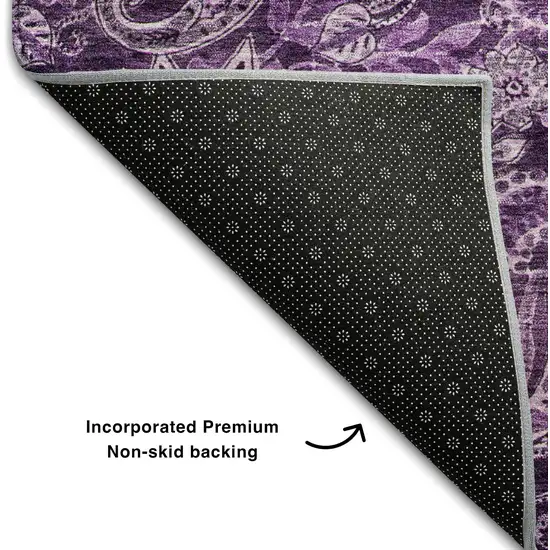 Purple And Charcoal Paisley Washable Area Rug With UV Protection Photo 6