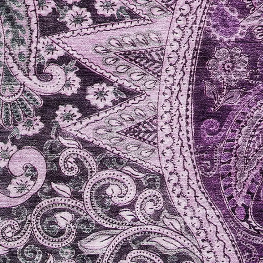 Purple And Charcoal Paisley Washable Area Rug With UV Protection Photo 2