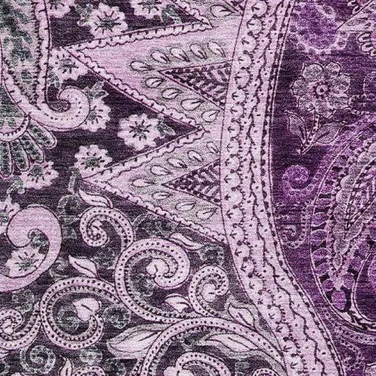 Purple And Charcoal Paisley Washable Area Rug With UV Protection Photo 2