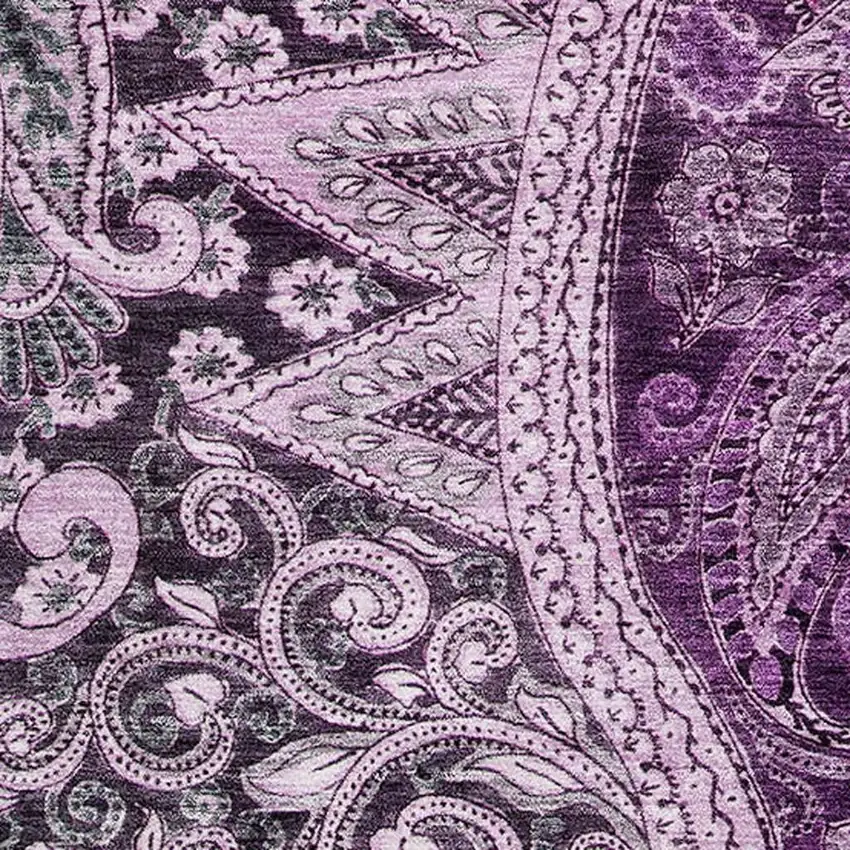 Purple And Charcoal Paisley Washable Area Rug With UV Protection Photo 2