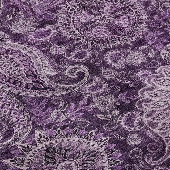 Purple And Charcoal Paisley Washable Area Rug With UV Protection Photo 9