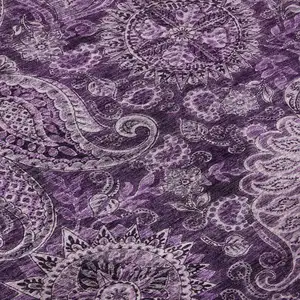 Photo of Purple And Charcoal Paisley Washable Area Rug With UV Protection
