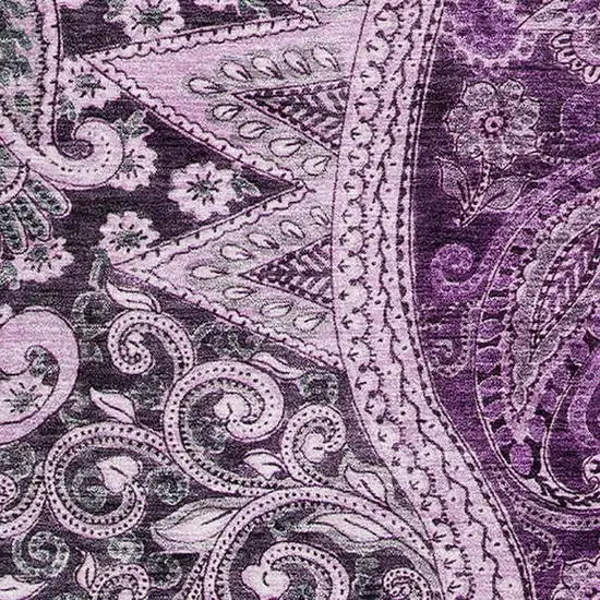 Purple And Charcoal Paisley Washable Area Rug With UV Protection Photo 2