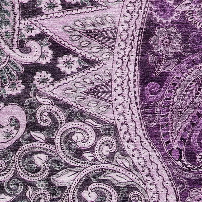 Purple And Charcoal Paisley Washable Area Rug With UV Protection Photo 2