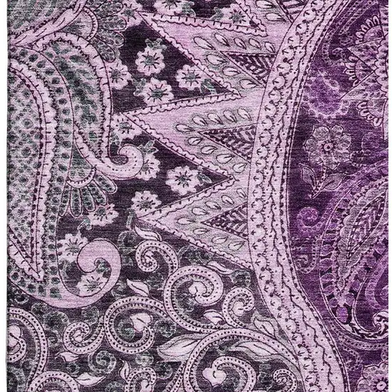 Purple And Charcoal Paisley Washable Area Rug With UV Protection Photo 3