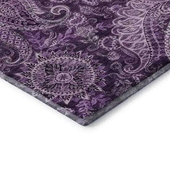 Purple And Charcoal Paisley Washable Area Rug With UV Protection Photo 7