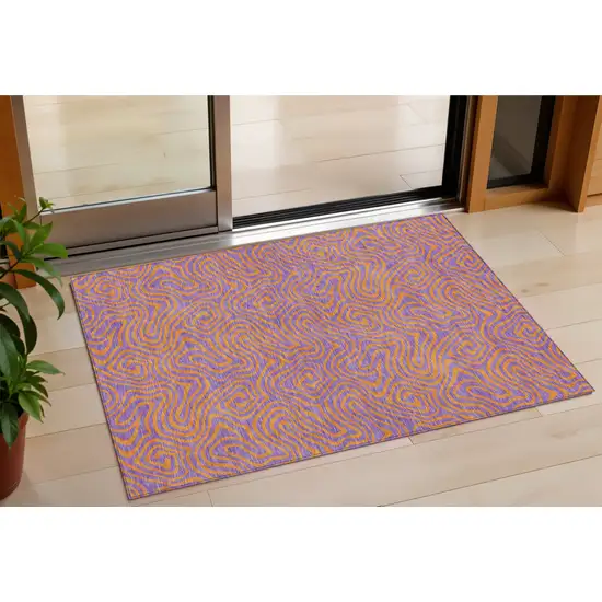 Purple And Copper Abstract Washable Indoor Outdoor Area Rug Photo 1