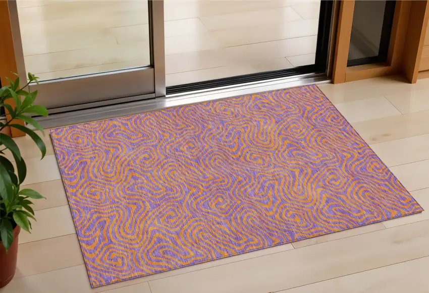 Purple And Copper Abstract Washable Indoor Outdoor Area Rug Photo 1