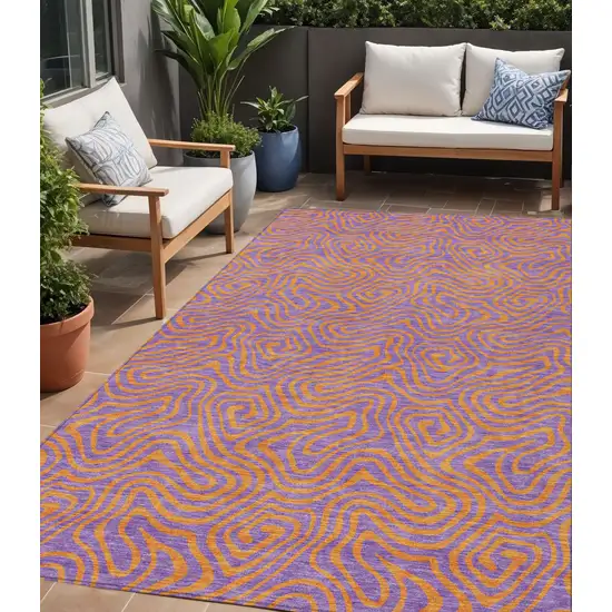 Purple And Copper Abstract Washable Indoor Outdoor Area Rug Photo 1