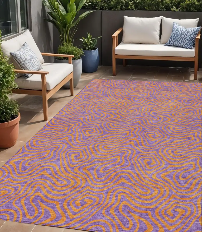 Purple And Copper Abstract Washable Indoor Outdoor Area Rug Photo 1